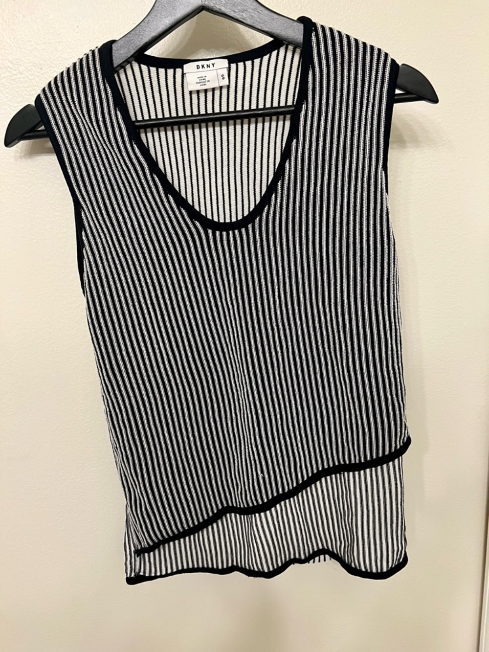 DKNY Black and White Vertical Stripe Sleeveless Knit Tank